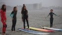 Morgan, Lucy, Julianna and Jenna surfing in the fog